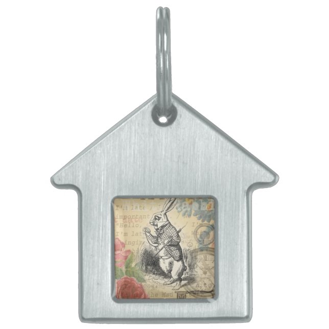 Witte Konijn Alice in Wonderland Kunst Huisdieren Naamplaatje (Voorkant)