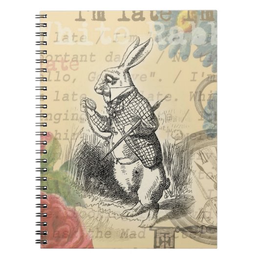Witte Konijn Alice in Wonderland Kunst Notitieboek (Voorkant)