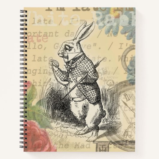 Witte Konijn Alice in Wonderland Kunst Notitieboek (Voorkant)