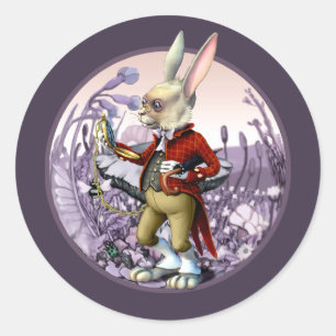 Witte konijn Alice in Wonderland Pasen Ronde Sticker