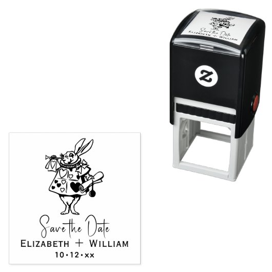 Witte Konijn Alice in Wonderland Sla de datum op Zelfinktende Stempel (In situ)