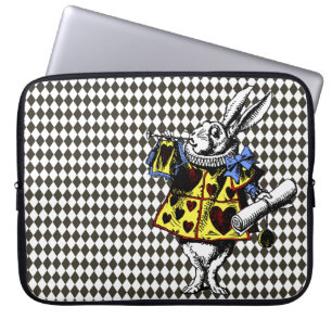 Witte Konijn Alice in Wonderland Zwarte Diamanten Laptop Sleeve