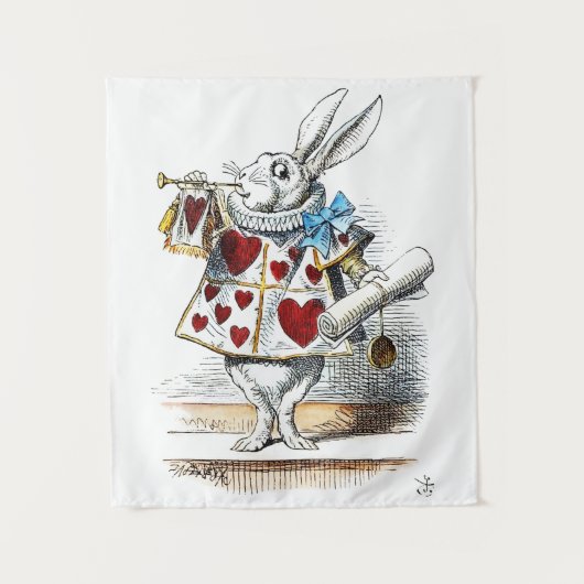 Witte Konijn Alice Wonderland Harten Wandkleed (Voorkant)