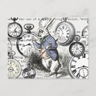 Witte Konijn Alice Wonderland Klokken Kunst Briefkaart