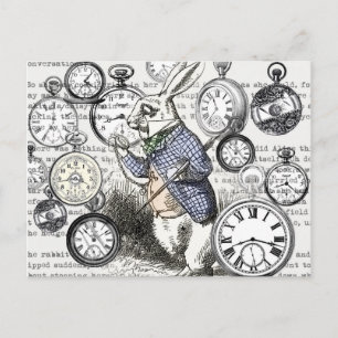 Witte Konijn Alice Wonderland Klokken Kunst Briefkaart