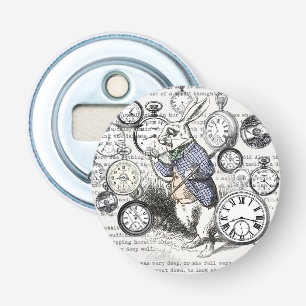 Witte Konijn Alice Wonderland Klokken Kunst Button Flesopener