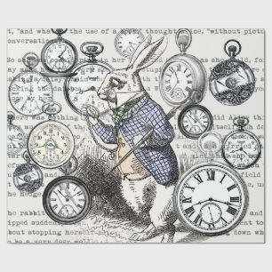 Witte Konijn Alice Wonderland Klokken Kunst Cadeaupapier