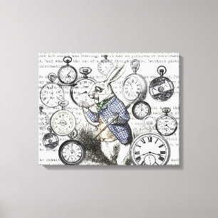 Witte Konijn Alice Wonderland Klokken Kunst Canvas Afdruk
