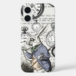 Witte Konijn Alice Wonderland Klokken Kunst iPhone 16 Hoesje