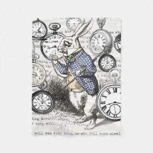 Witte Konijn Alice Wonderland Klokken Kunst Fleece Deken