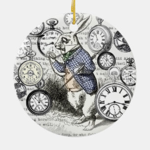 Witte Konijn Alice Wonderland Klokken Kunst Keramisch Ornament