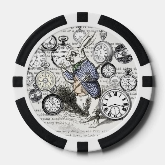 Witte Konijn Alice Wonderland Klokken Kunst Poker Chips (Voorkant)