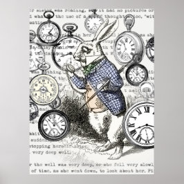 Witte Konijn Alice Wonderland Klokken Kunst Poster