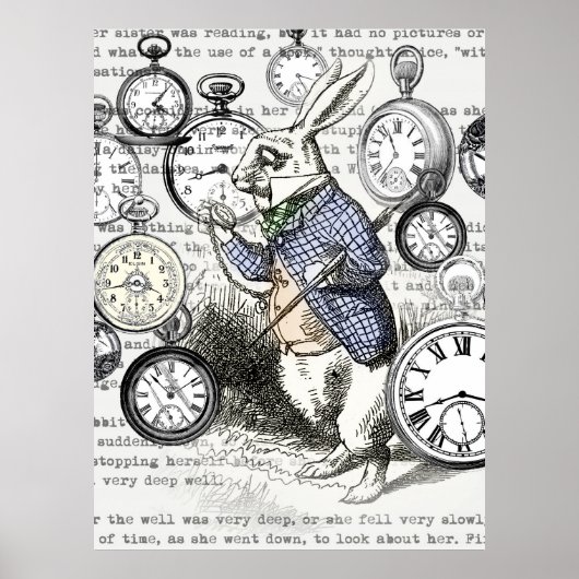Witte Konijn Alice Wonderland Klokken Kunst Poster (Voorkant)