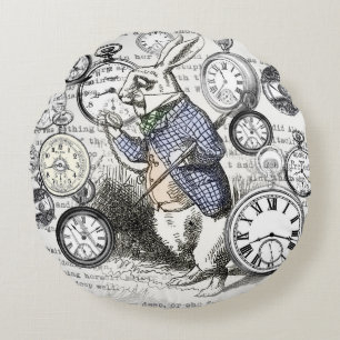 Witte Konijn Alice Wonderland Klokken Kunst Rond Kussen