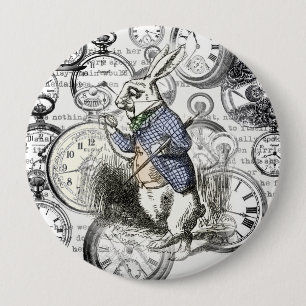 Witte Konijn Alice Wonderland Klokken Kunst Ronde Button 4,0 Cm