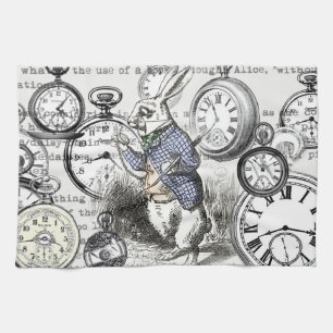 Witte Konijn Alice Wonderland Klokken Kunst Theedoek
