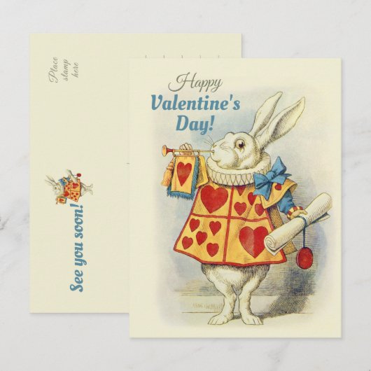 Witte Konijn als valentijns-heraut CC0675 Tenniel Feestdagenkaart (Voorkant / Achterkant)