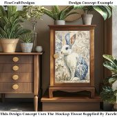Witte Konijn, Blauwe Bloempatroon EC4L Decoupage Tissuepapier