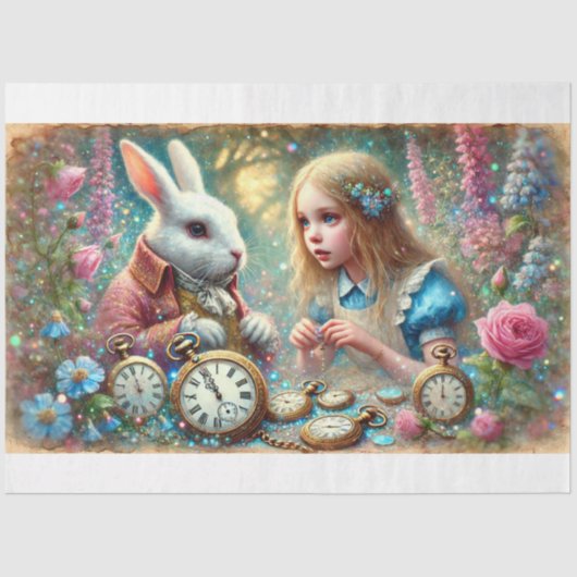 Witte Konijn Bosklok Heilige Decoupage Tissuepapier (Voorkant)