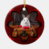 Witte konijn eerste kerst keramisch ornament (Voorkant)