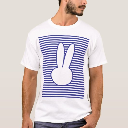 Witte konijn en Blauwe strepen T-shirt (Voorkant)