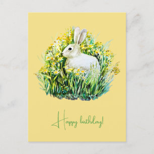 Witte konijn en bloemen briefkaart
