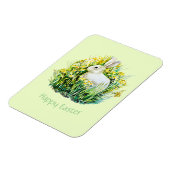 Witte konijn en bloemen, gelukkig Pasen Magneet (Linkerzijde)