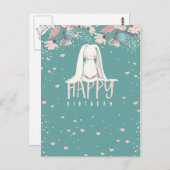 Witte konijn en bloemen | Gelukkige verjaardag Briefkaart (Voorkant / Achterkant)
