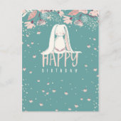 Witte konijn en bloemen | Gelukkige verjaardag Briefkaart (Voorkant)