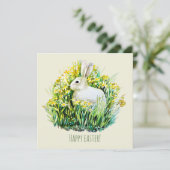 Witte konijn en bloemen kaart (Staand voorkant)