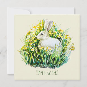 Witte konijn en bloemen kaart