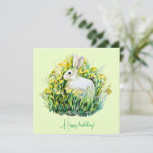 Witte konijn en bloemen kaart (Staand voorkant)