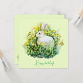 Witte konijn en bloemen kaart (Voorkant / Achterkant in situ)