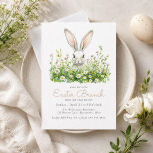 Witte Konijn en Bloemen Pasen Brunch Eierspel Kaart