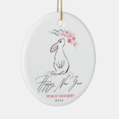 Witte konijn en Cherry Blossom Flower Keramisch Ornament (Rechts)