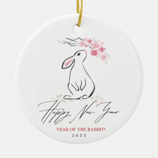Witte konijn en Cherry Blossom Flower Keramisch Ornament (Voorkant)