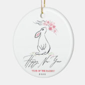 Witte konijn en Cherry Blossom Flower Keramisch Ornament (Links)