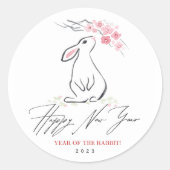 Witte konijn en Cherry Blossom Flower Ronde Sticker (Voorkant)