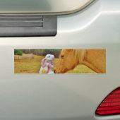 Witte konijn en Gele Paarden Bumpersticker (Op auto)