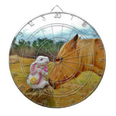 Witte konijn en Gele Paarden Dartbord (Voorkant)