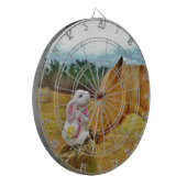 Witte konijn en Gele Paarden Dartbord (Voorkant Links)