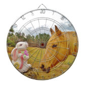Witte konijn en Gele Paarden Dartbord (Voorkant)