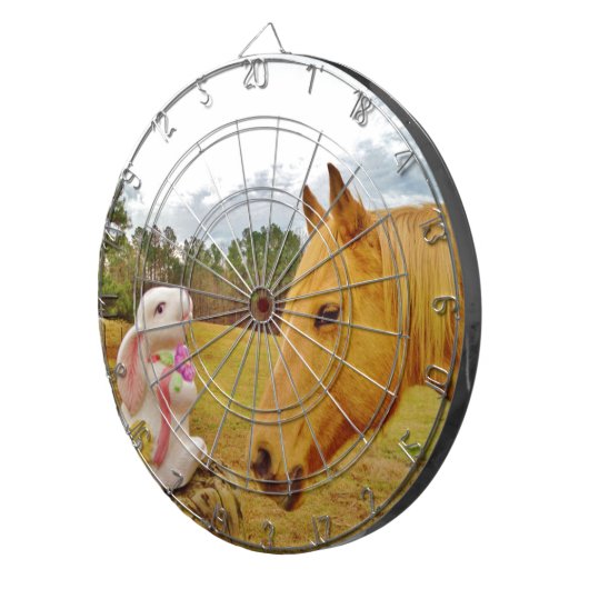 Witte konijn en Gele Paarden Dartbord (Voorkant Rechts)