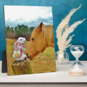 Witte konijn en Gele Paarden Fotoplaat (Zijkant)