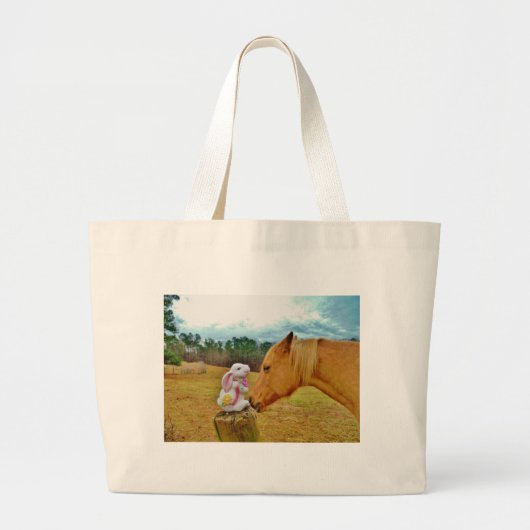 Witte konijn en Gele Paarden Grote Tote Bag (Voorkant)