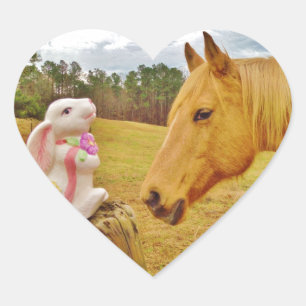 Witte konijn en Gele Paarden Hart Sticker