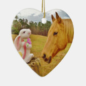 Witte konijn en Gele Paarden Keramisch Ornament (Rechts)