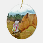 Witte konijn en Gele Paarden Keramisch Ornament (Links)