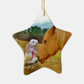 Witte konijn en Gele Paarden Keramisch Ornament (Rechts)